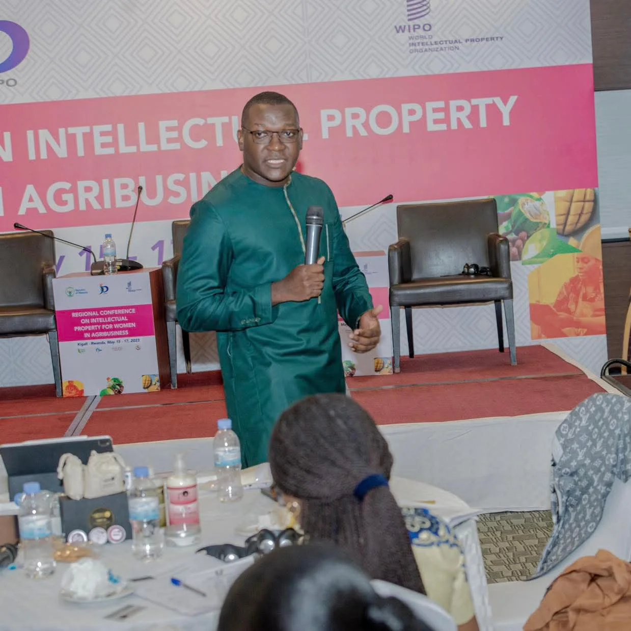 David Jeng speaking beside the WIPO Women in Agribusiness event sign